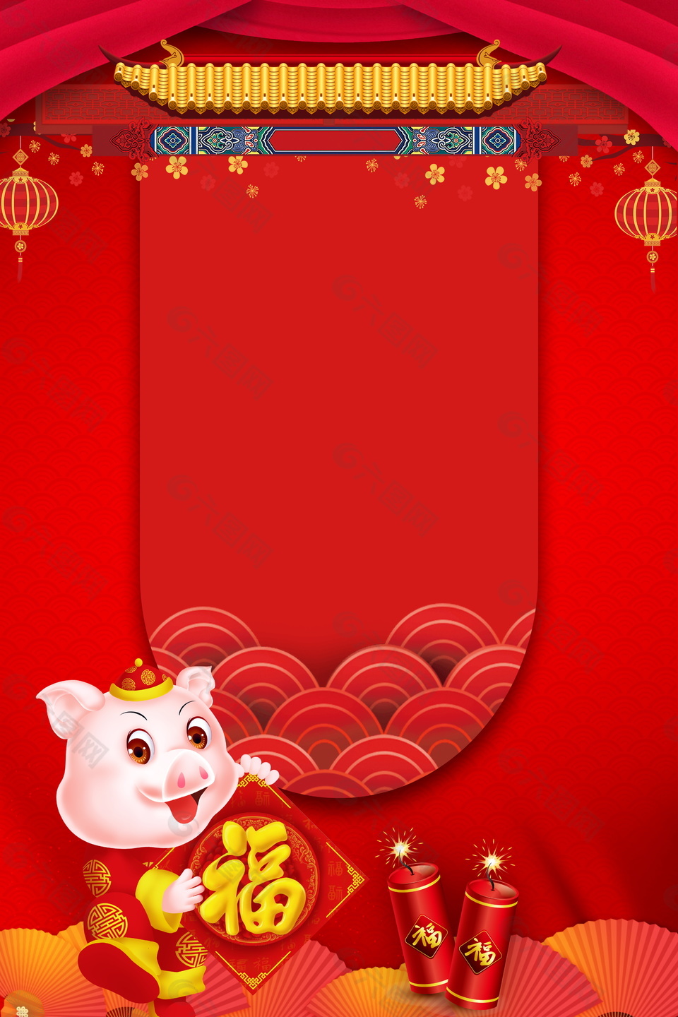 2019猪年传统中国风春节海报背景素材