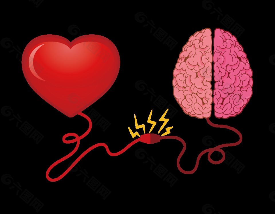 卡通浪漫大脑爱心元素