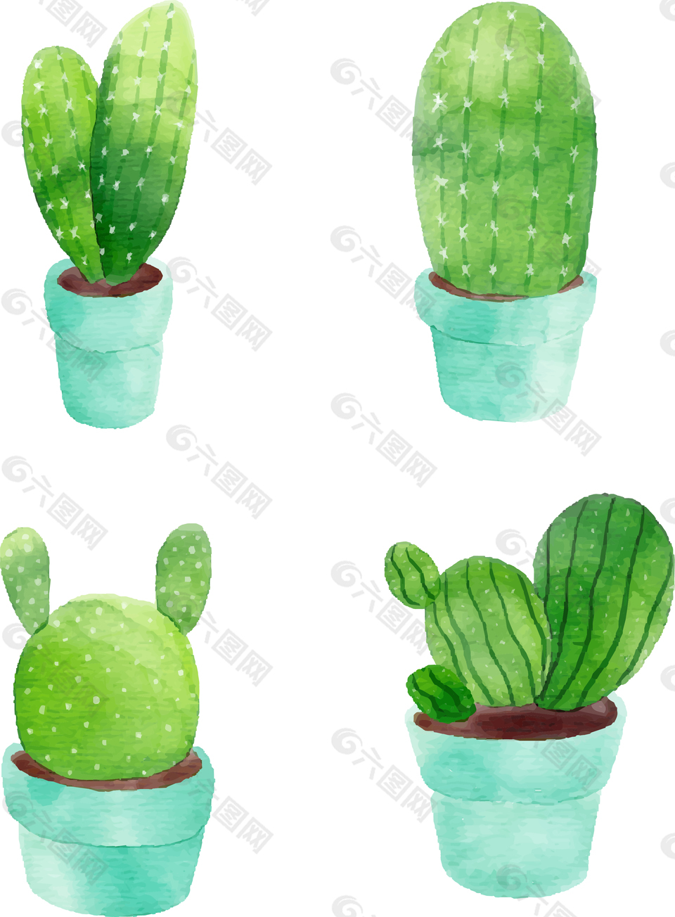 清新水彩绘仙人掌图案
