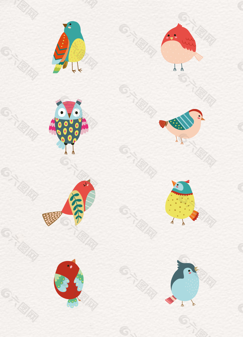 8组卡通彩色小鸟设计