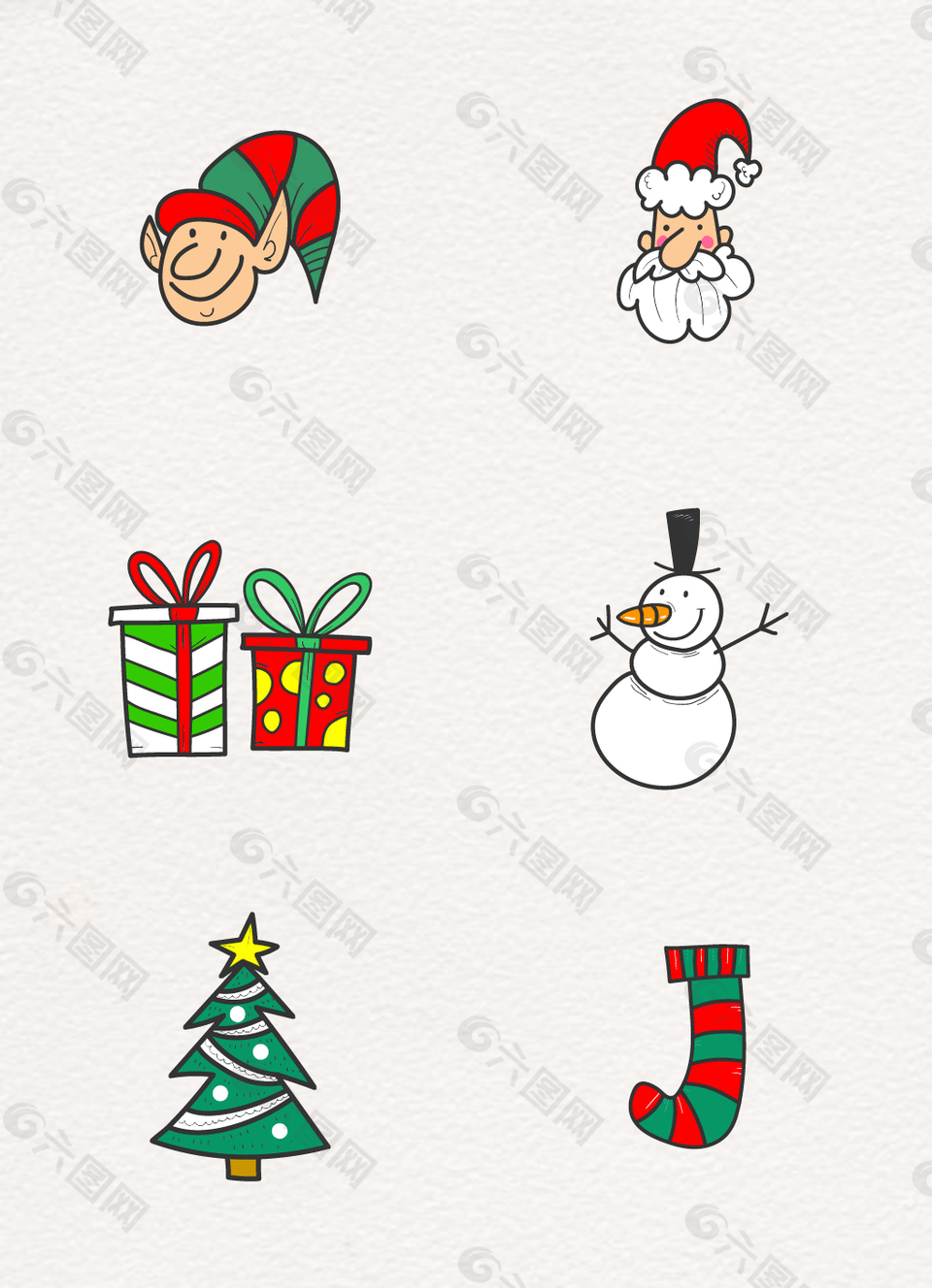手绘可爱圣诞节元素矢量图