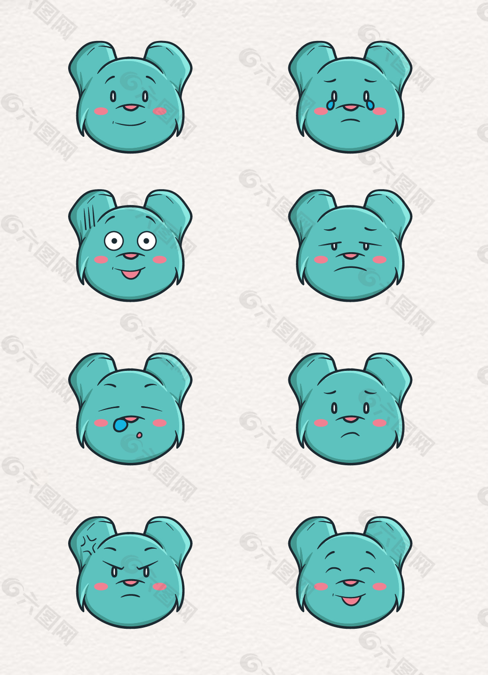 蓝色熊表情头像矢量素材