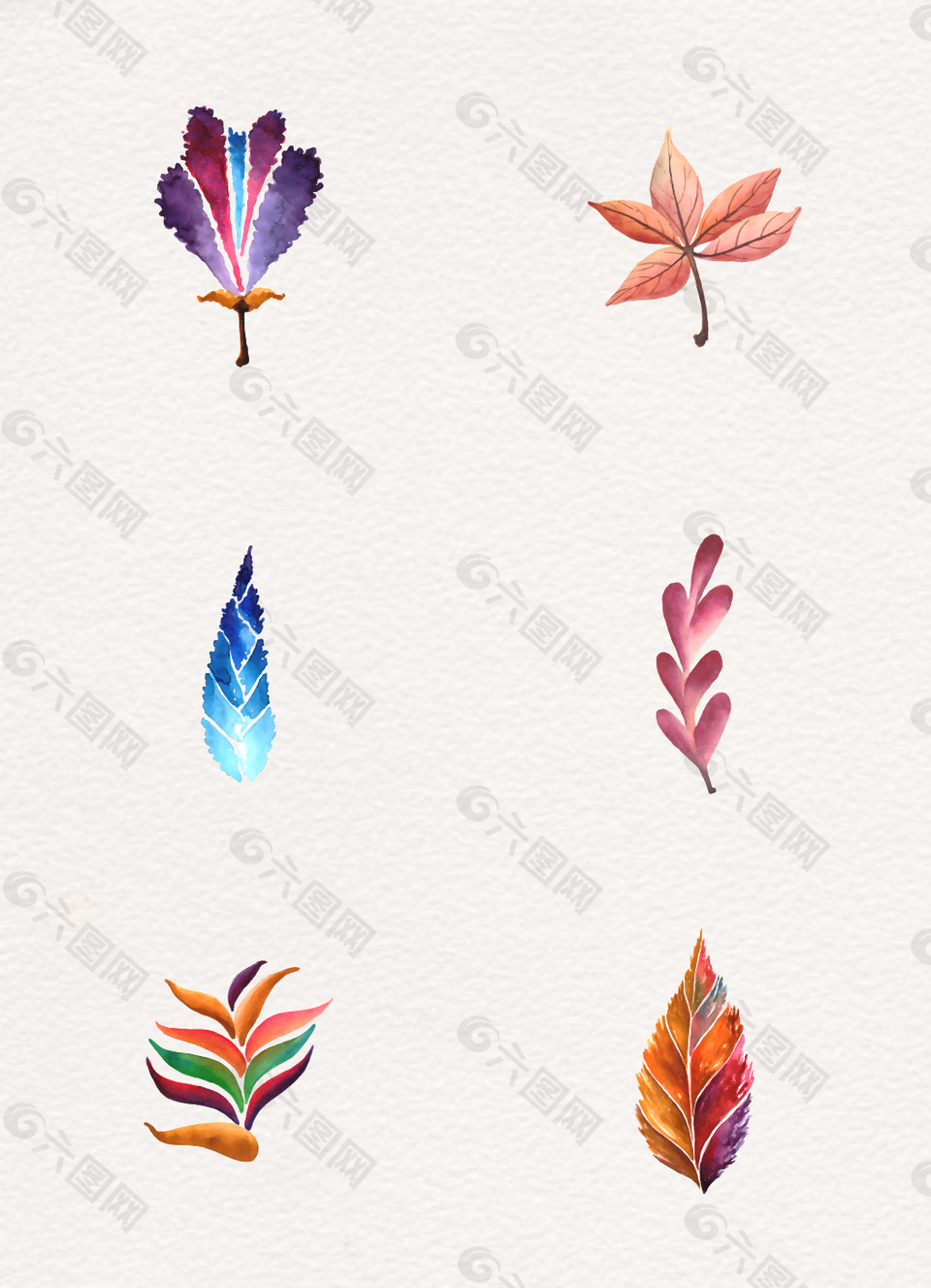 水彩绘秋天叶子设计元素