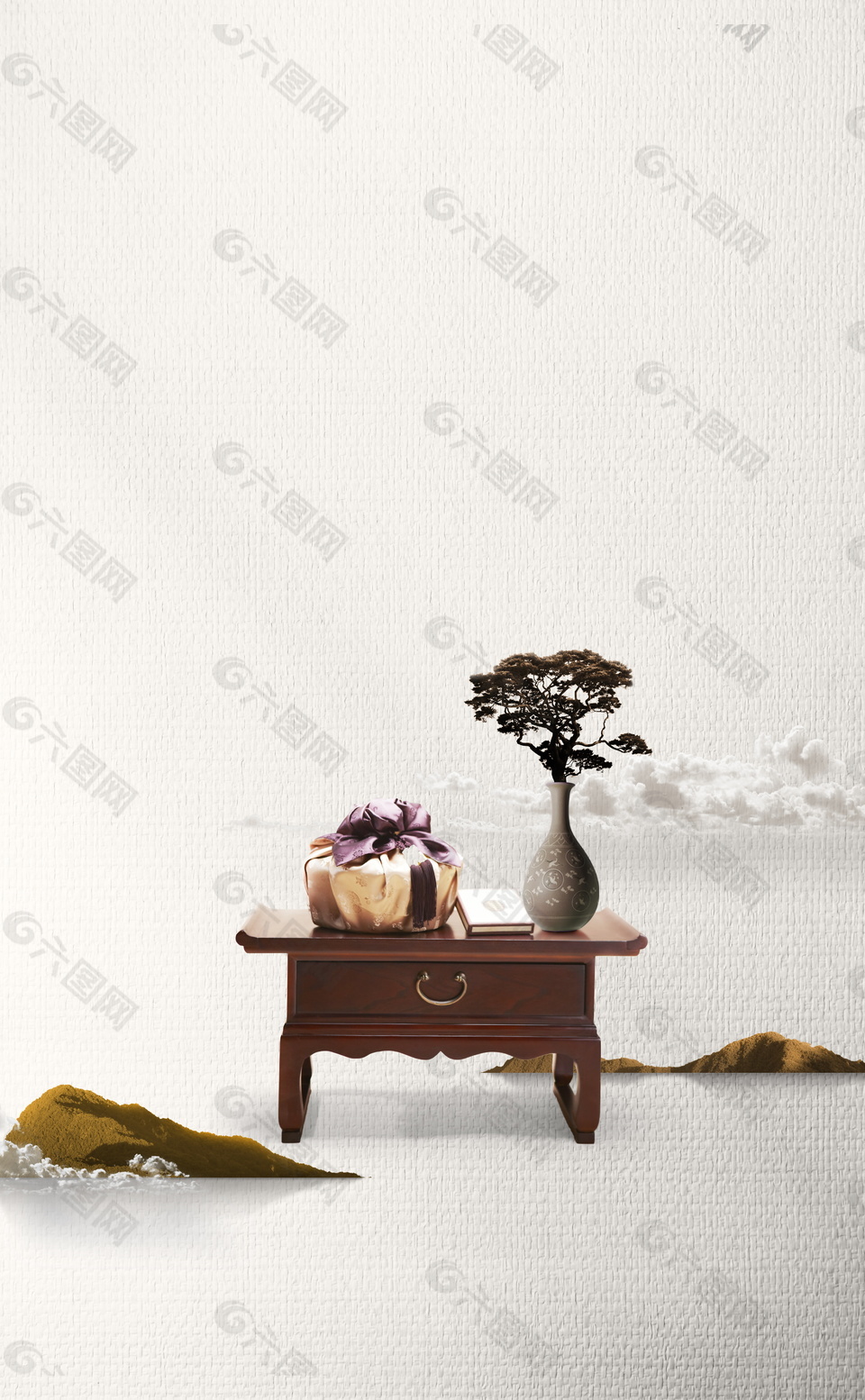 大气中秋松树艺术花瓶海报背景设计
