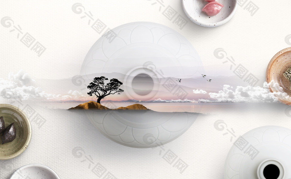 大气花瓶中秋节艺术海报背景设计