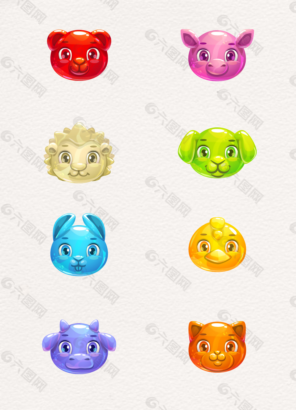 8组彩色手绘动物头像设计元素
