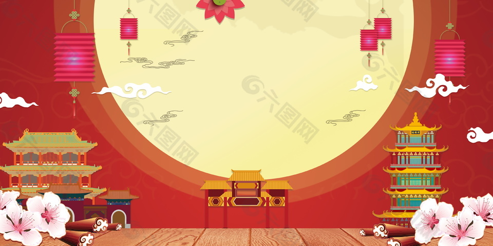 中国风古风圆月中秋背景素材