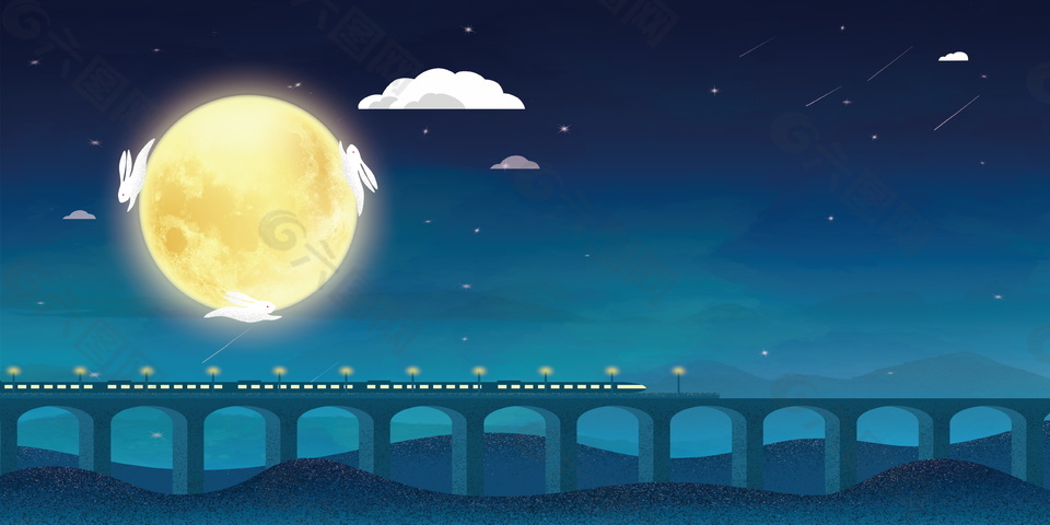 彩绘中秋夜圆月背景素材背景素材免费下载 图片编号 六图网