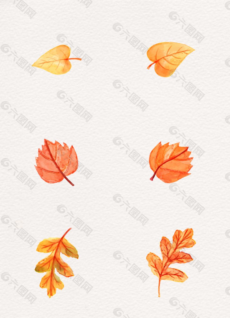水彩绘橙色秋天落叶元素