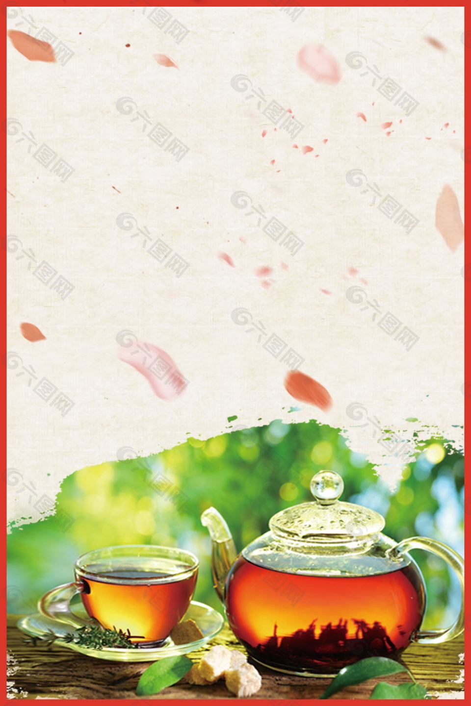 红色边框祁门红茶背景素材背景素材免费下载 图片编号 六图网