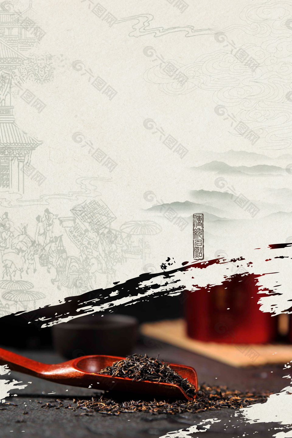 素描制茶人物祁门红茶背景素材