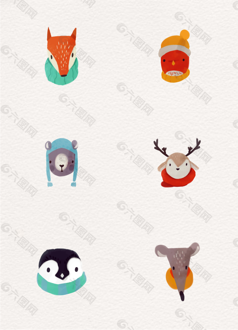 6组扁平化秋冬季装扮动物设计