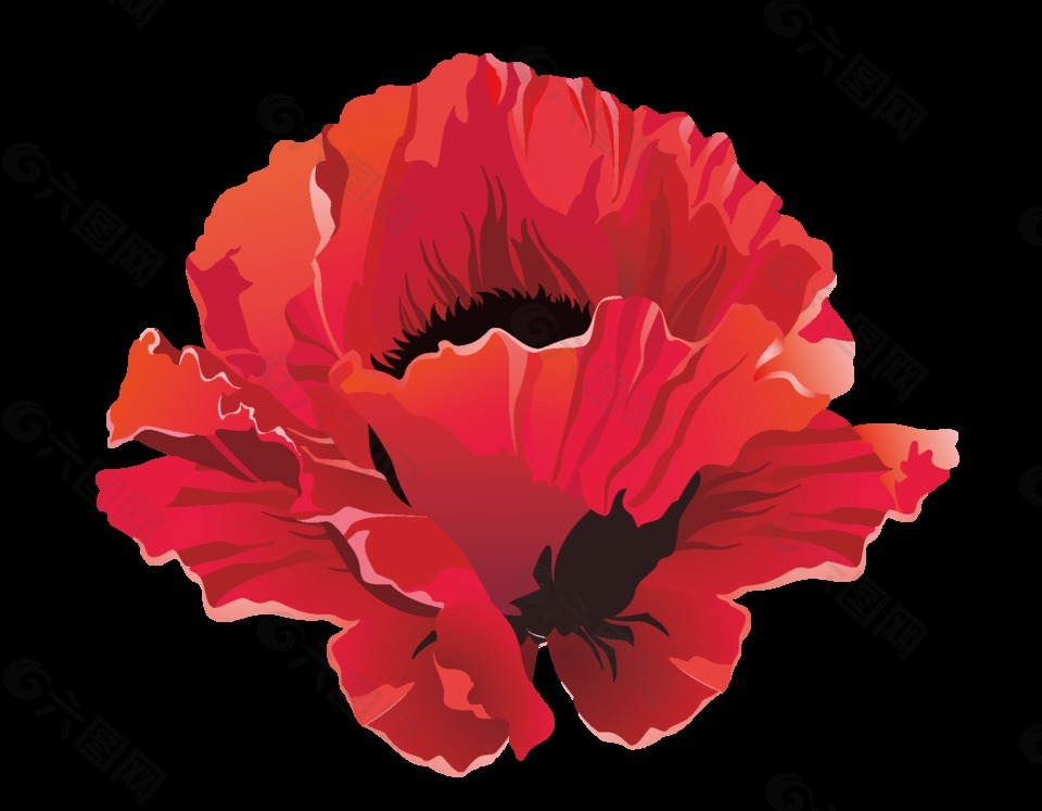 卡通水墨红色花朵元素