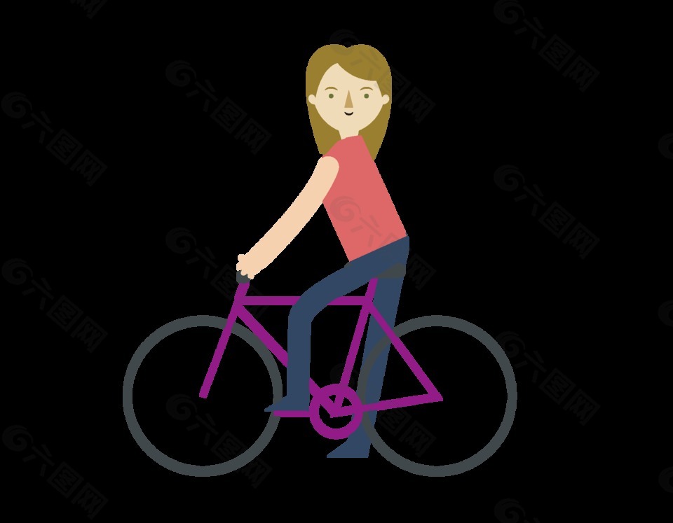 手绘美女骑自行车元素