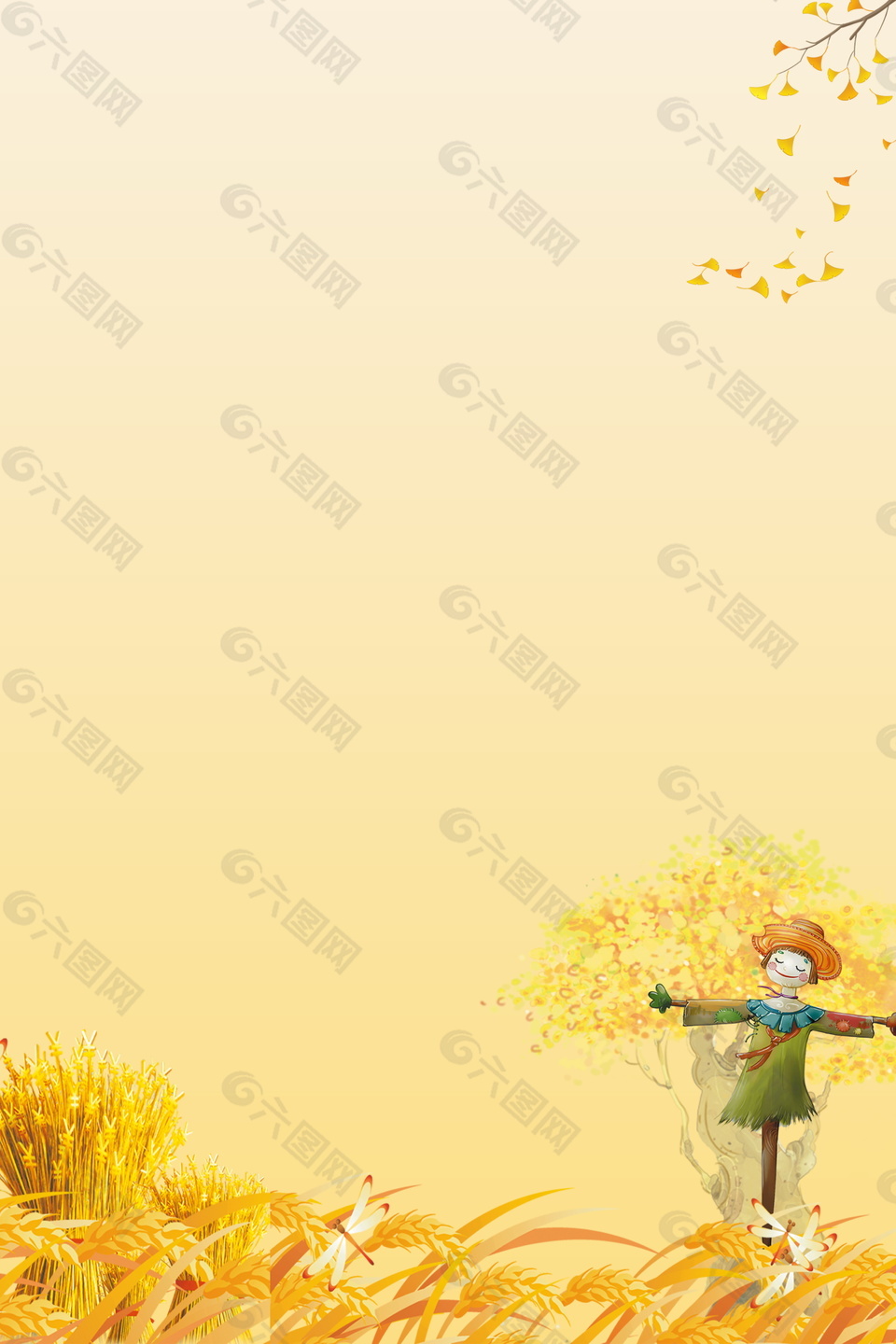 秋季树林稻草人海报背景素材