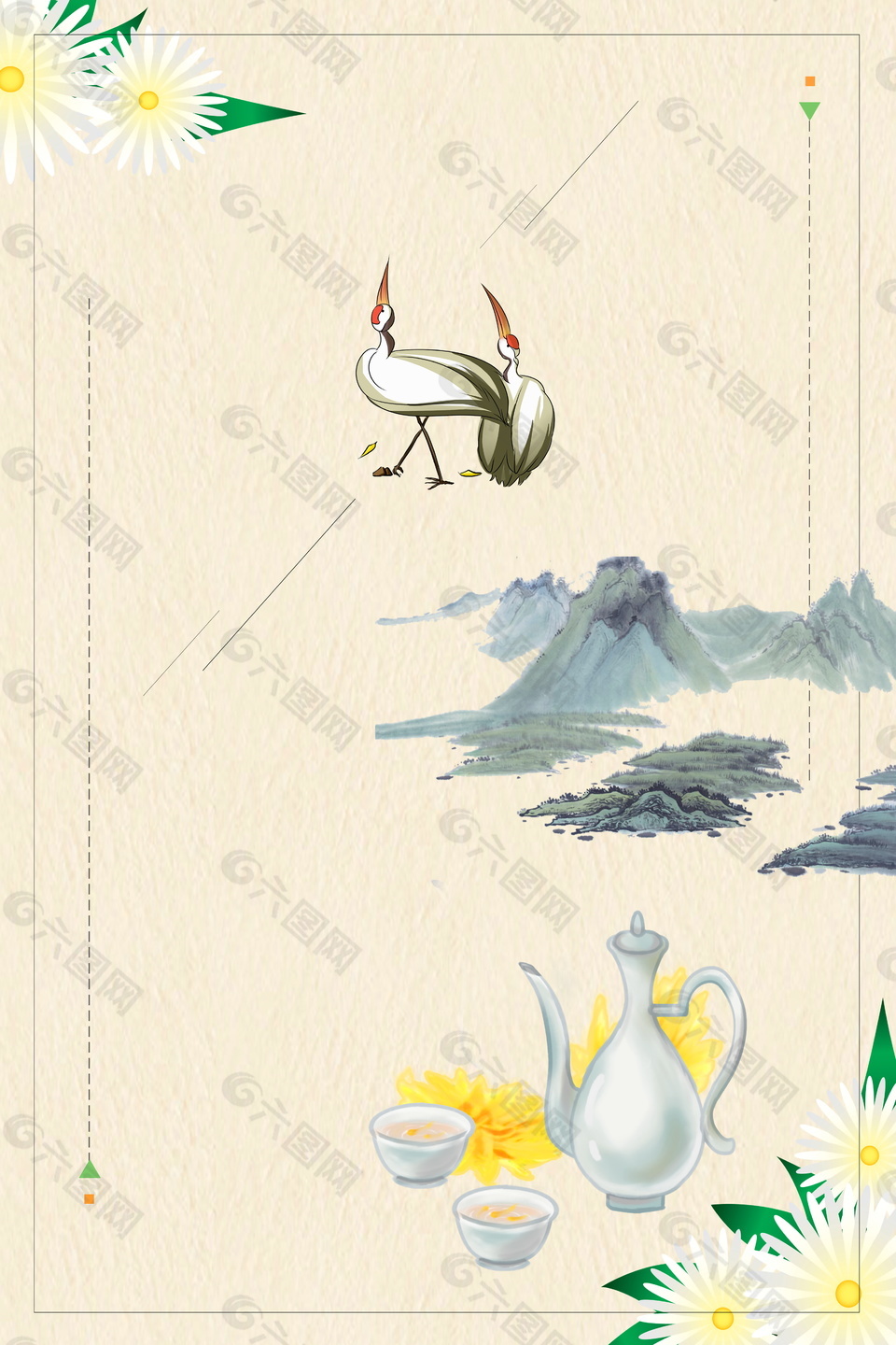 彩绘中国风重阳节海报背景素材