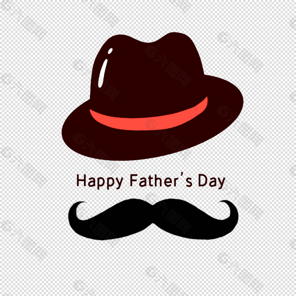 父亲节礼帽和胡须PNG免抠素材_图片
