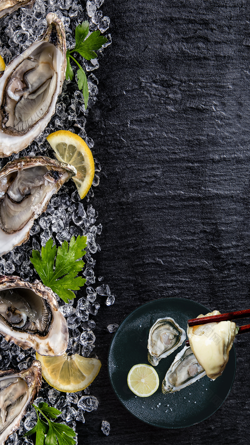 生蚝海鲜美食餐厅h5质感海报背景