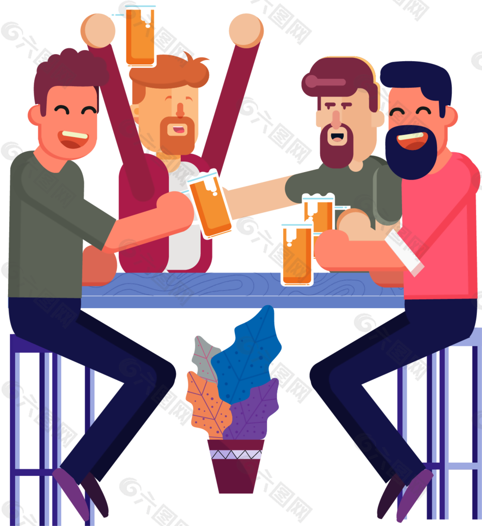 四个男人朋友喝酒聚会