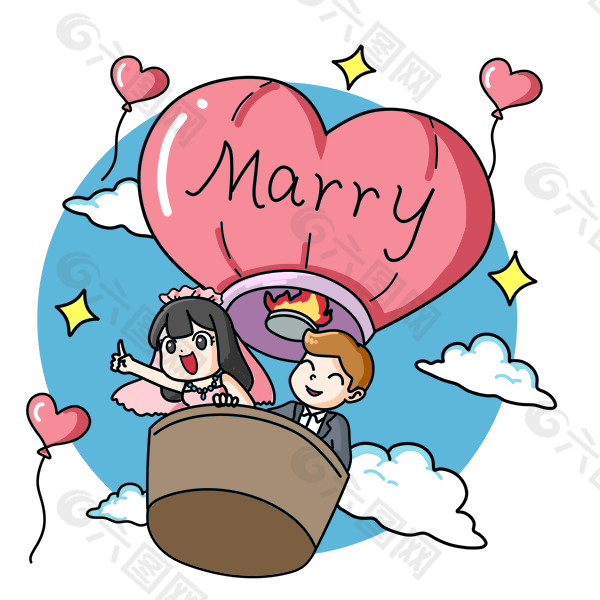卡通浪漫热气球空中婚礼