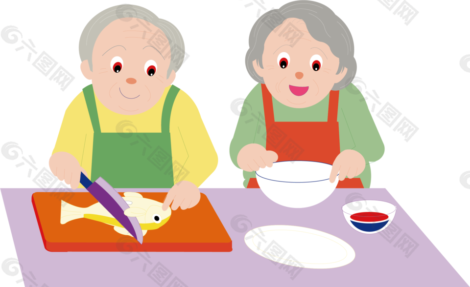 切菜煮饭的两位老人