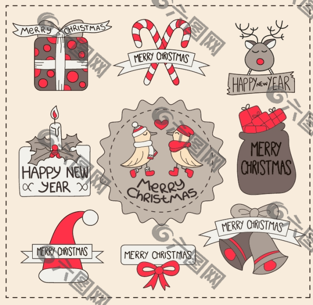圣诞节边框花纹图标标签素材