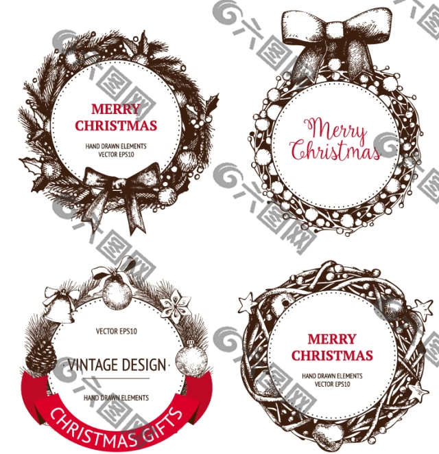 圣诞节边框花纹图标标签素材