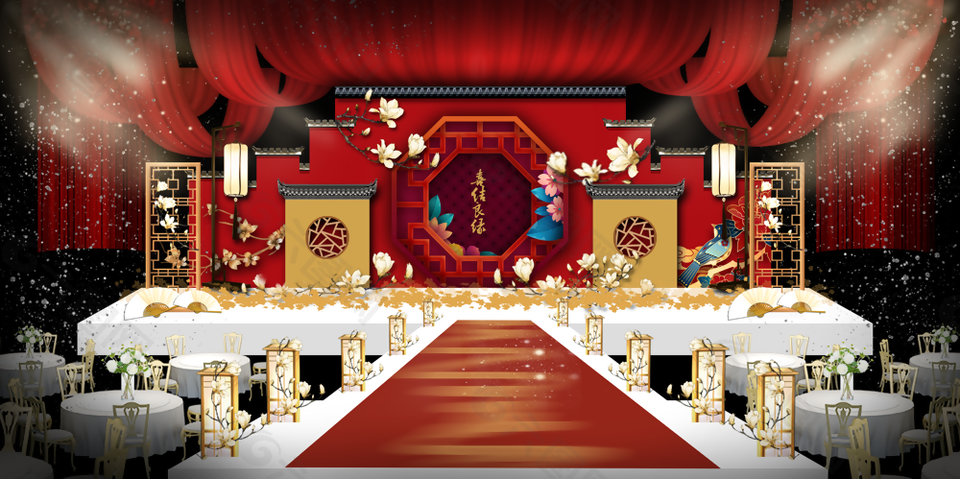 中式奢华复古婚礼效果图图片