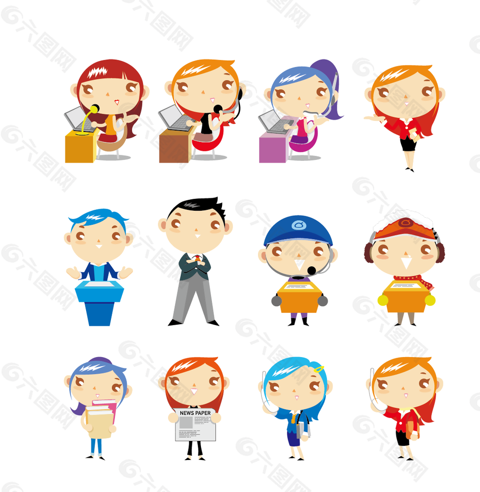 矢量人物小人客服白领工人的人图标