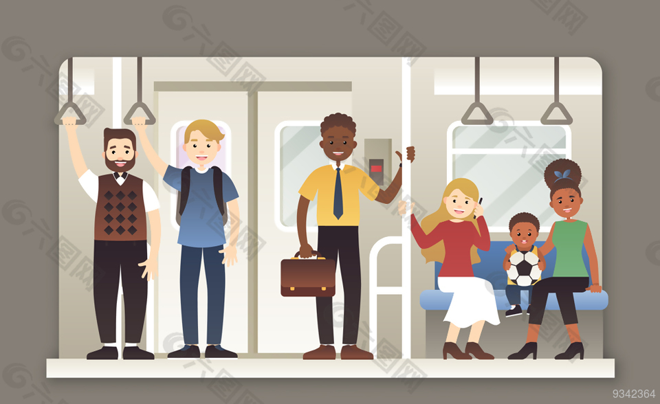 创意乘坐地铁的人物矢量素材