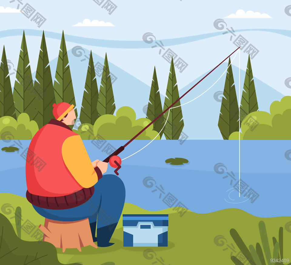 河边钓鱼男子矢量素材