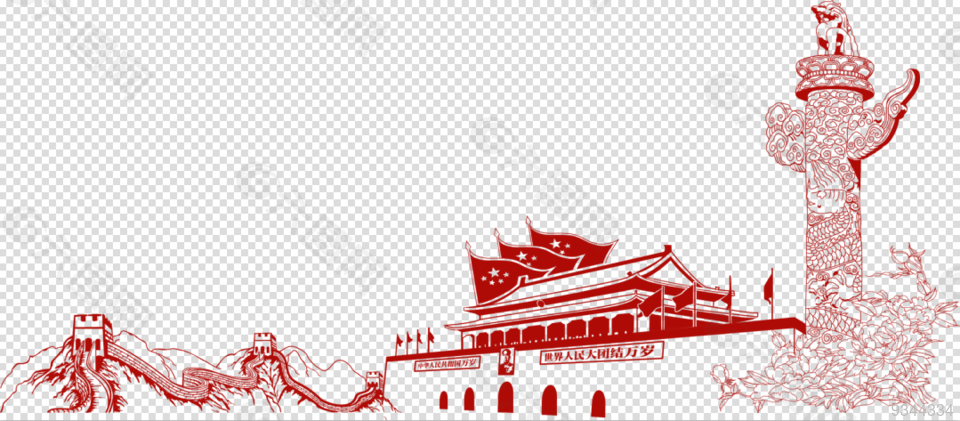 线描天安门长城