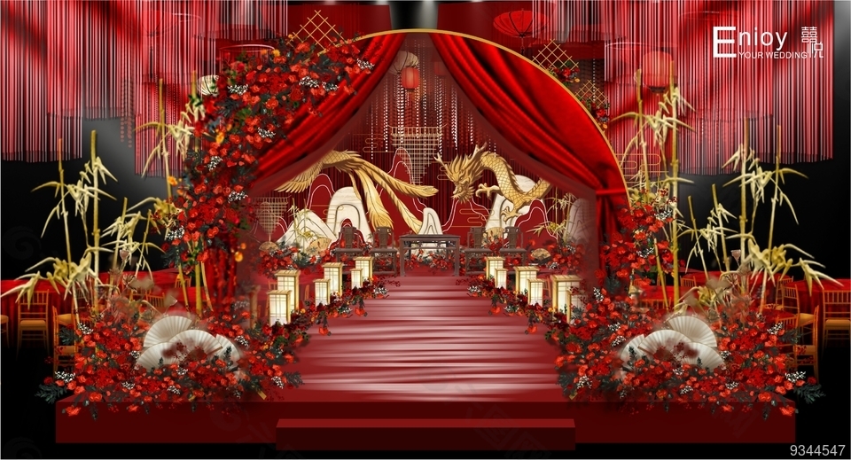 红色中式龙凤婚礼效果图