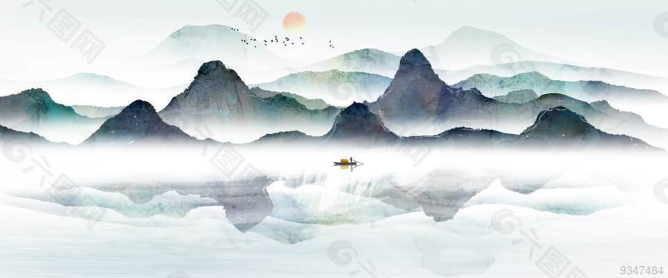 中国风意境水墨山水画古风山水装饰画