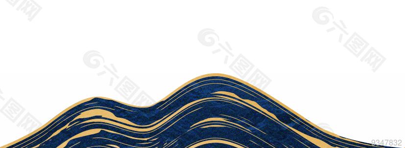中式金色描边蓝色山脉山(827x303)