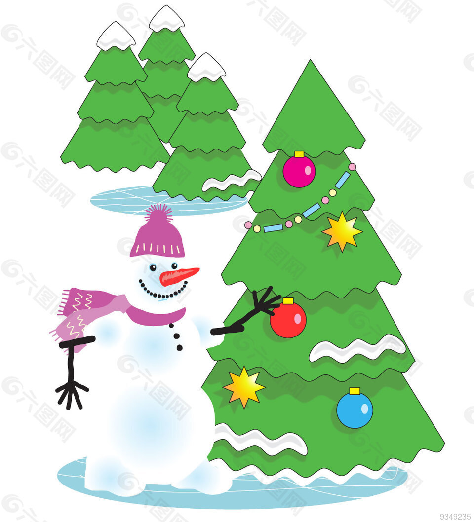 圣诞树雪人矢量图