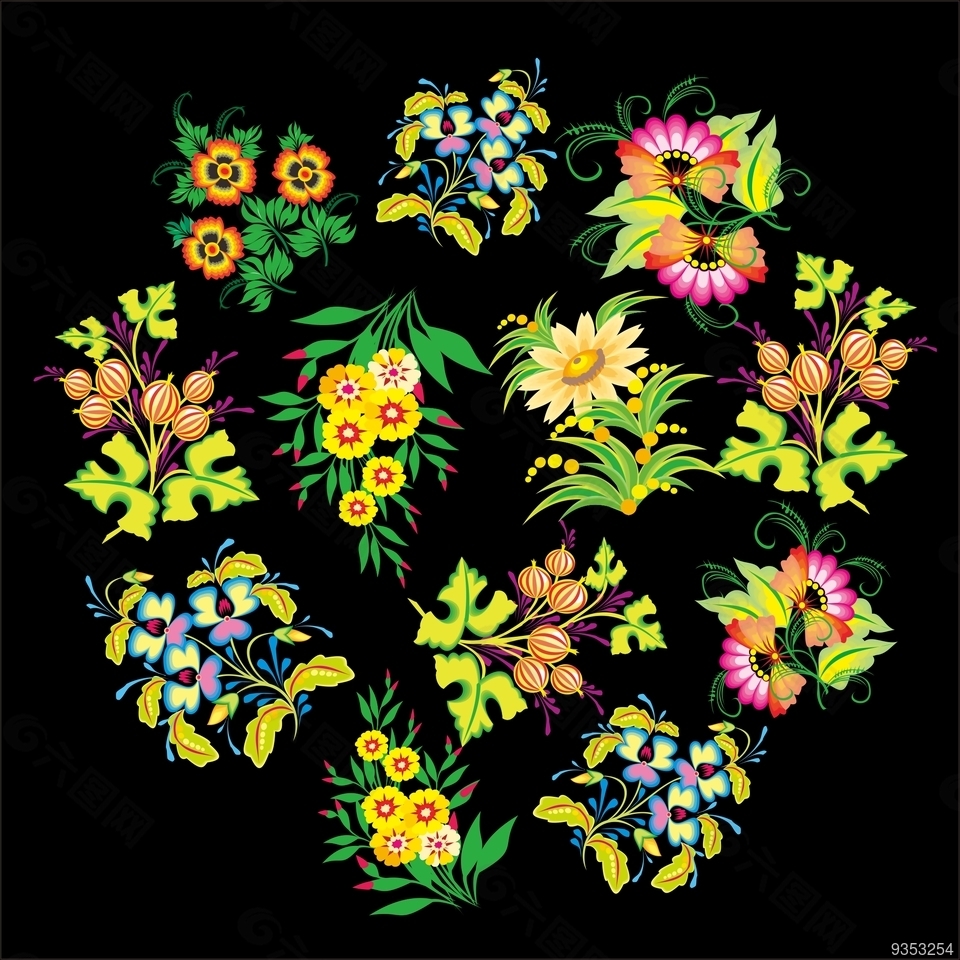 花+花朵+ 花瓣+矢量图花+手绘花