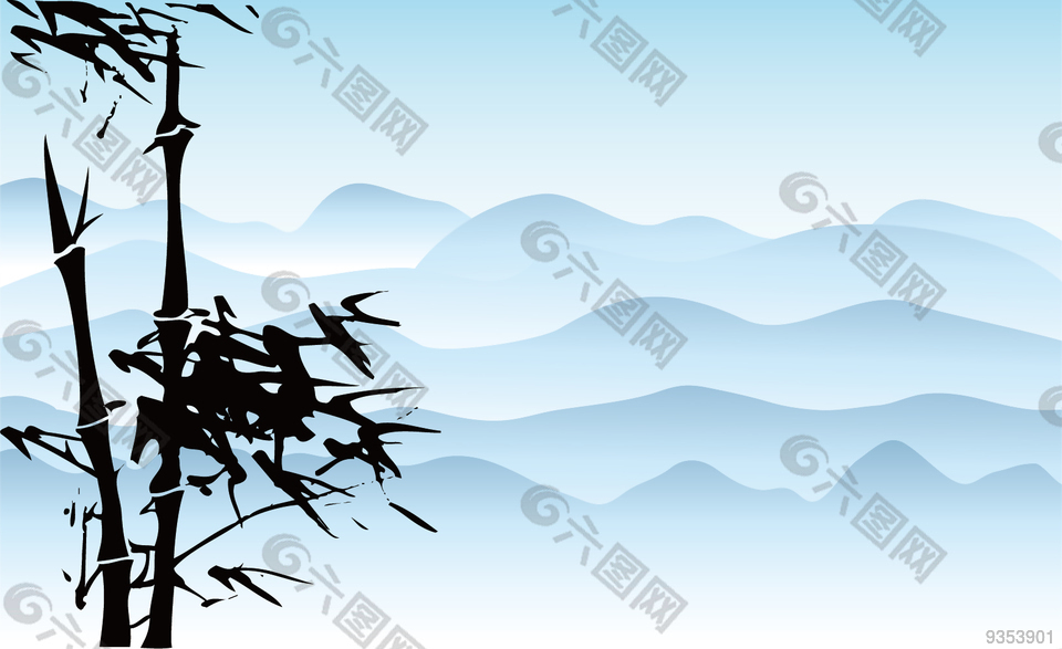 中国风水彩画矢量图