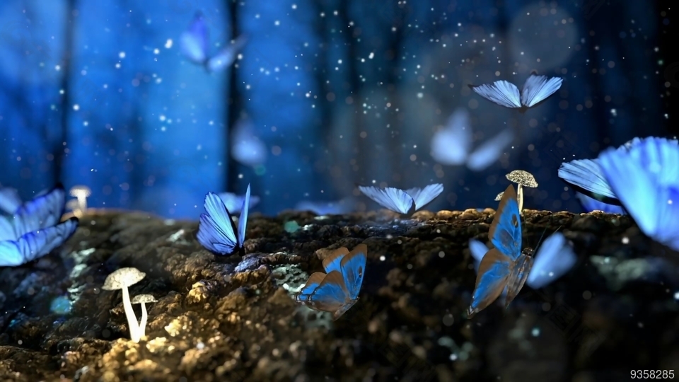 大气唯美蓝色粒子斑点蝴蝶效果背景视频