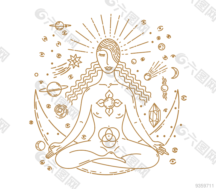 冥想宇宙女孩插画