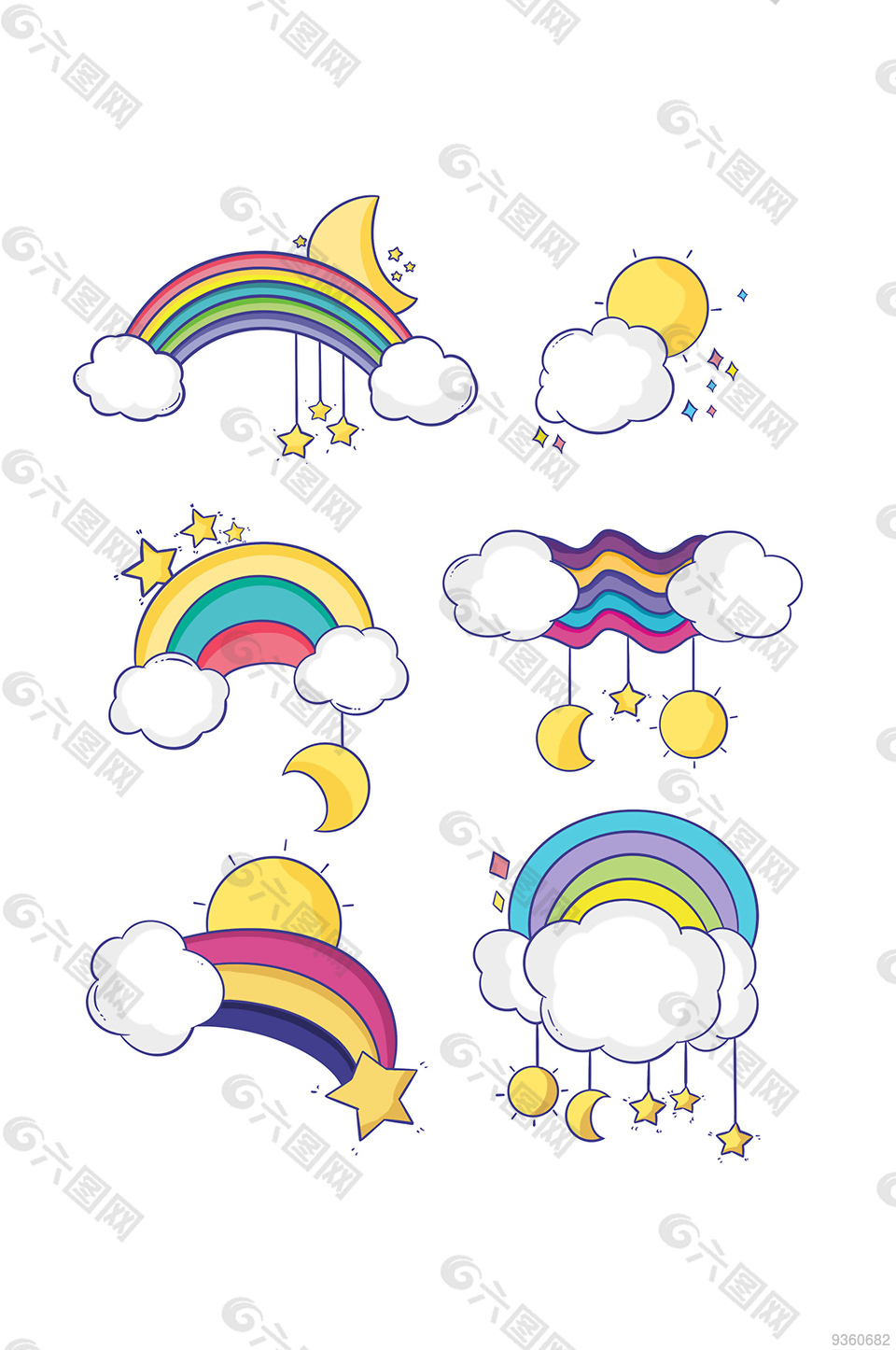 可爱卡通 彩虹云朵元素