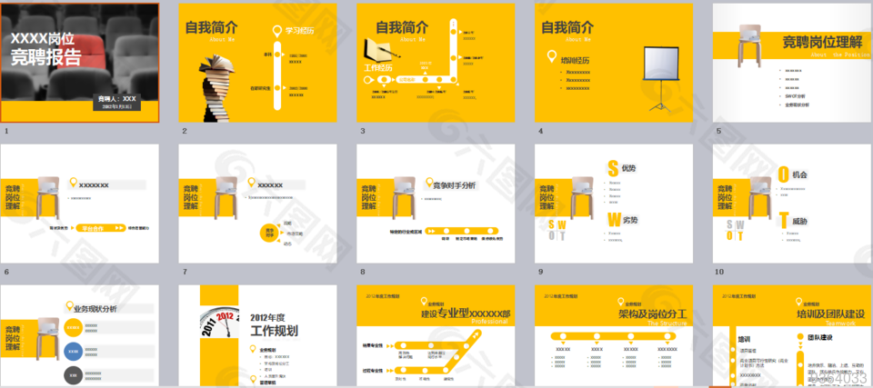 黑黄岗位竞聘自我介绍个人简介PPT模板
