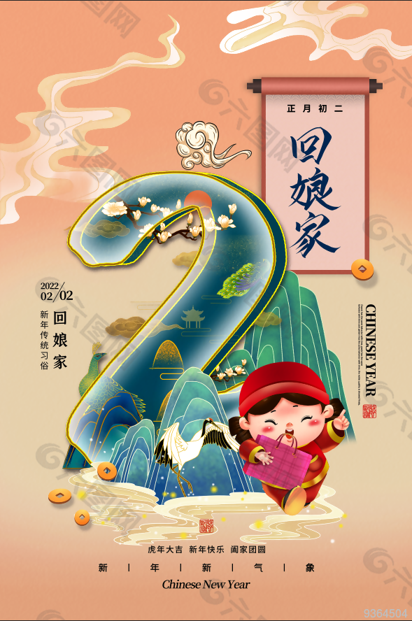 新春虎年传统习俗宣传海报