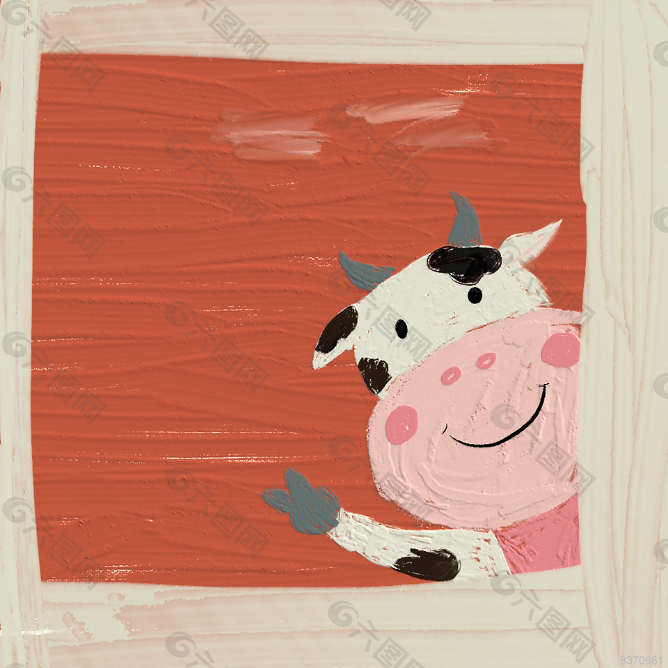 可爱手绘红色奶牛设计