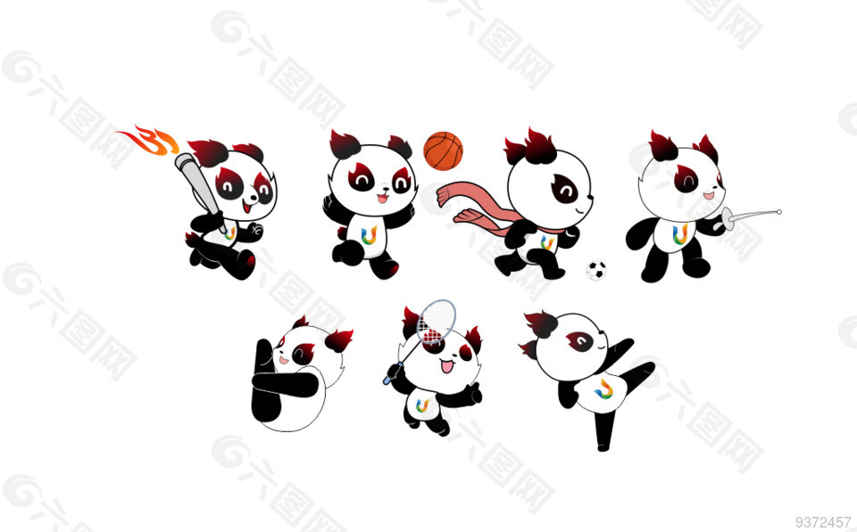 卡通熊猫运动熊猫线描大运会蓉宝