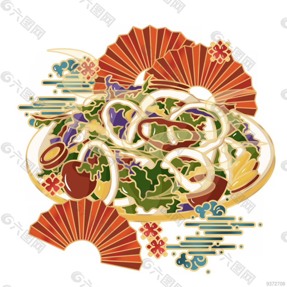 手绘面条创意插画