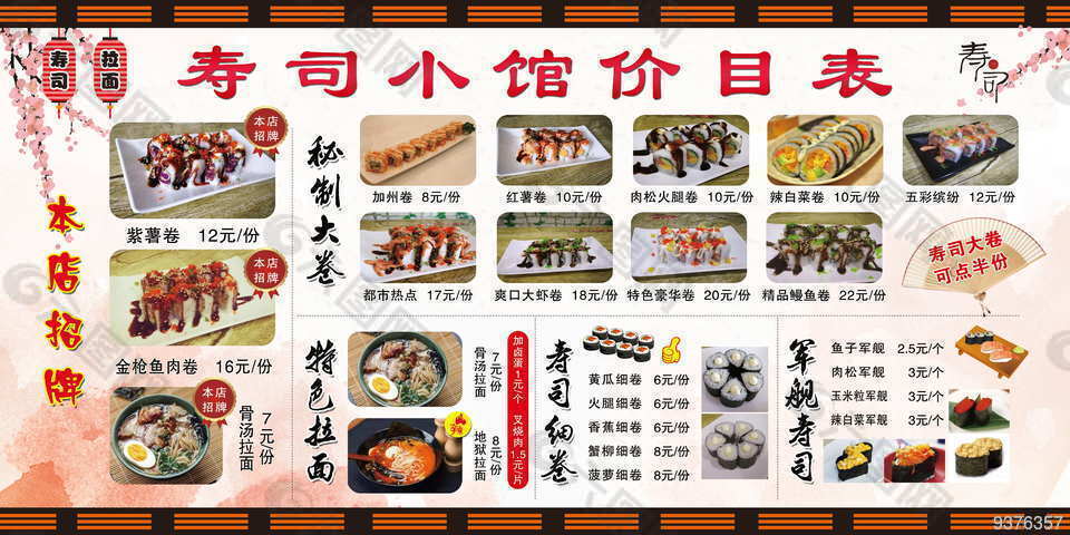 寿司价目表 海报