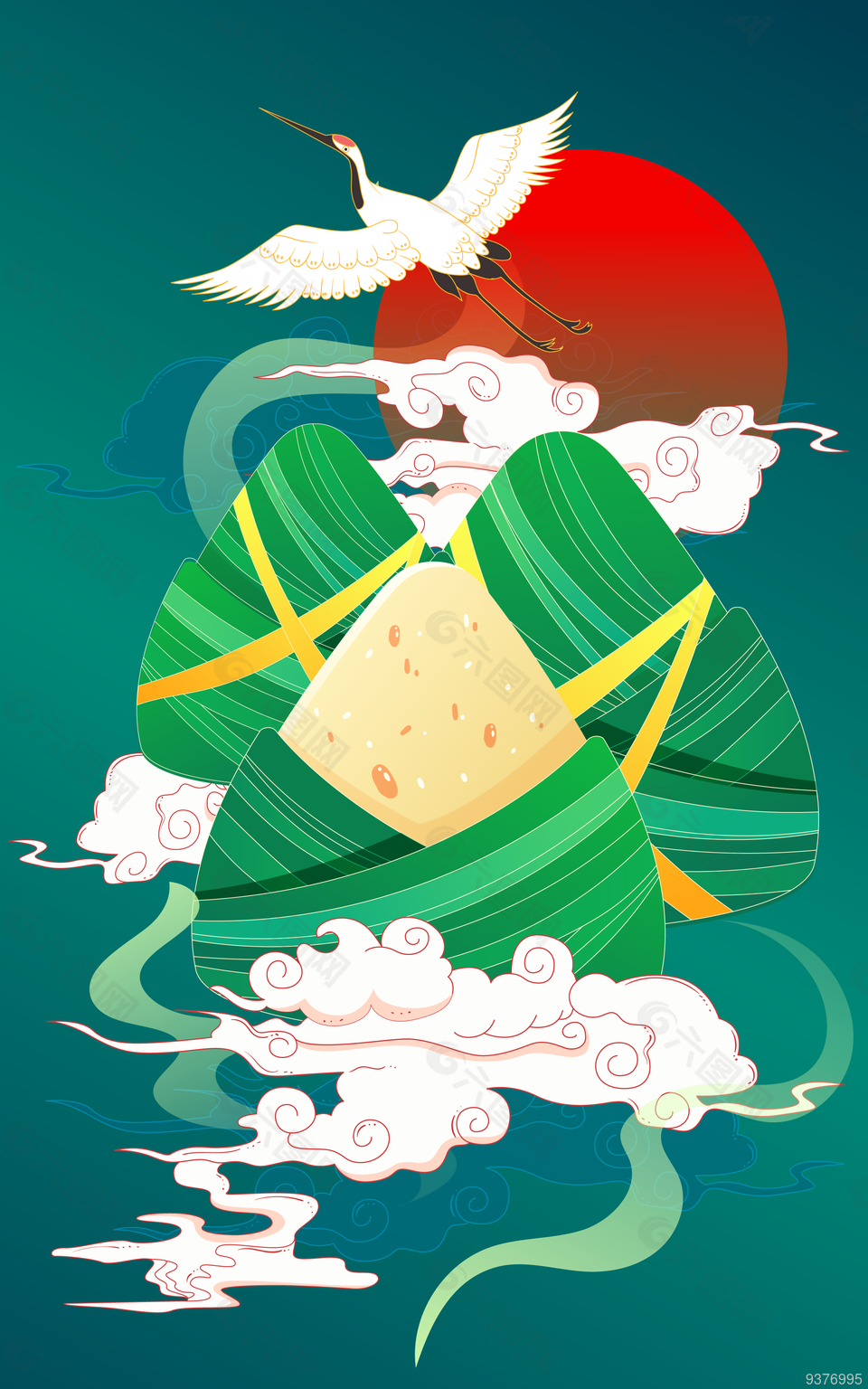绿色背景端午节粽子插画
