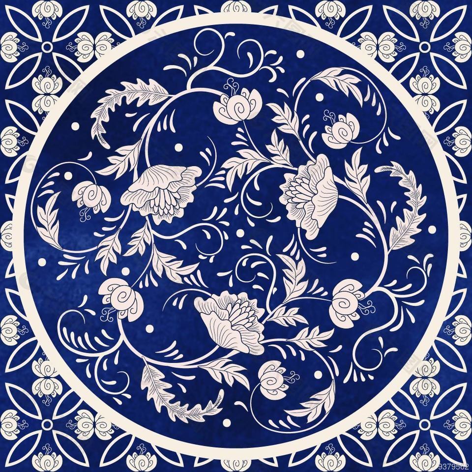 蓝色印花传统花纹图片下载