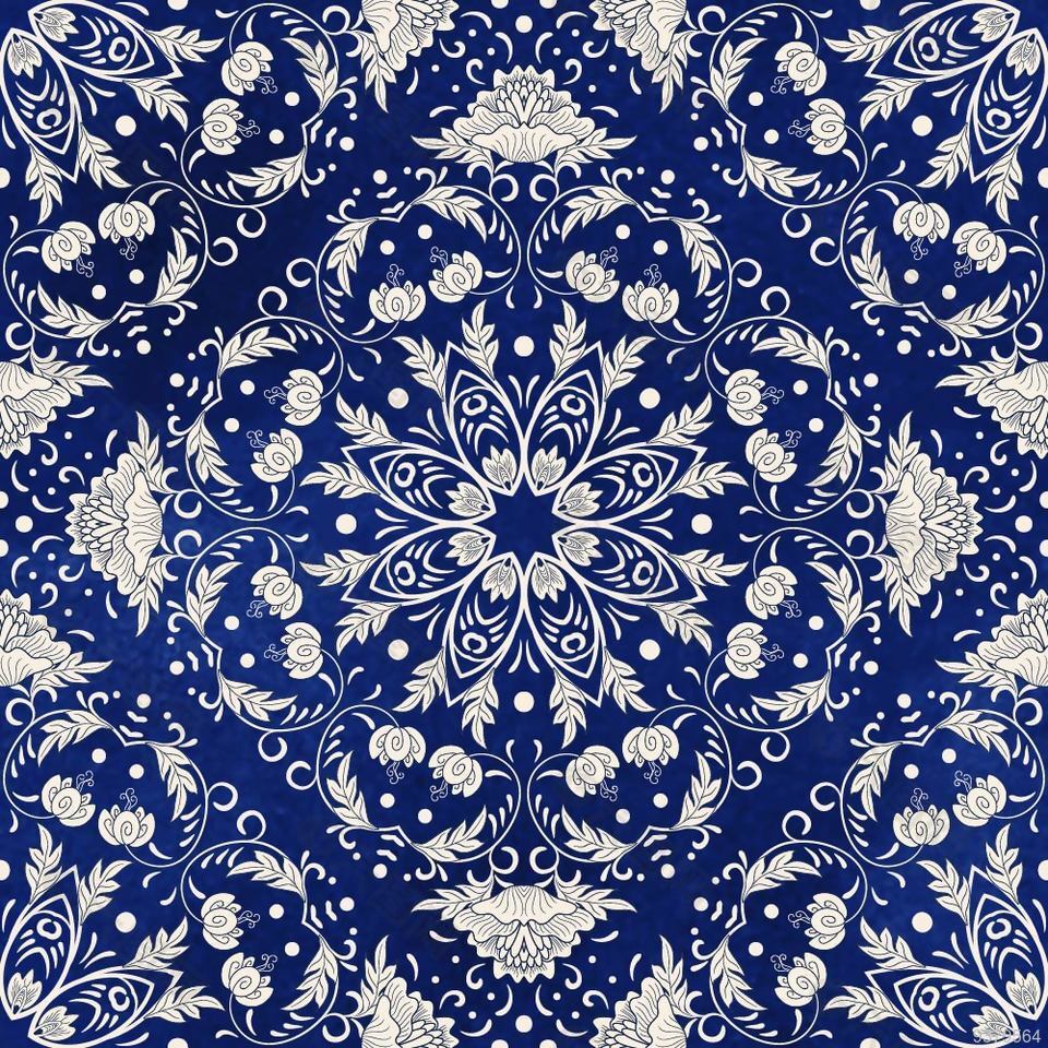 古典蓝色印花布料图案设计